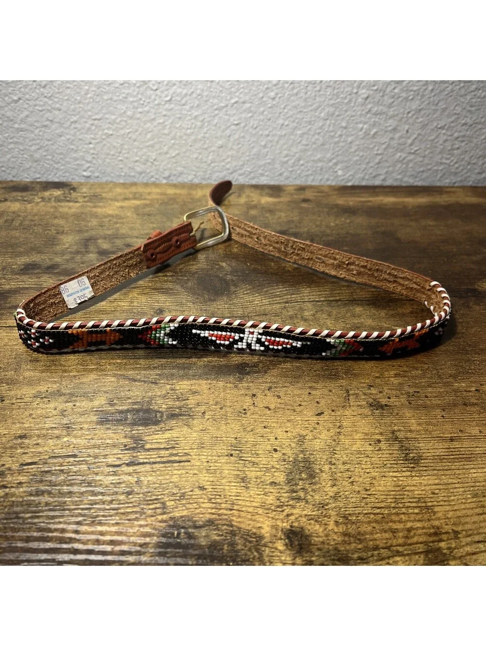 Southwest Style Beaded Leather Dog Collar Large